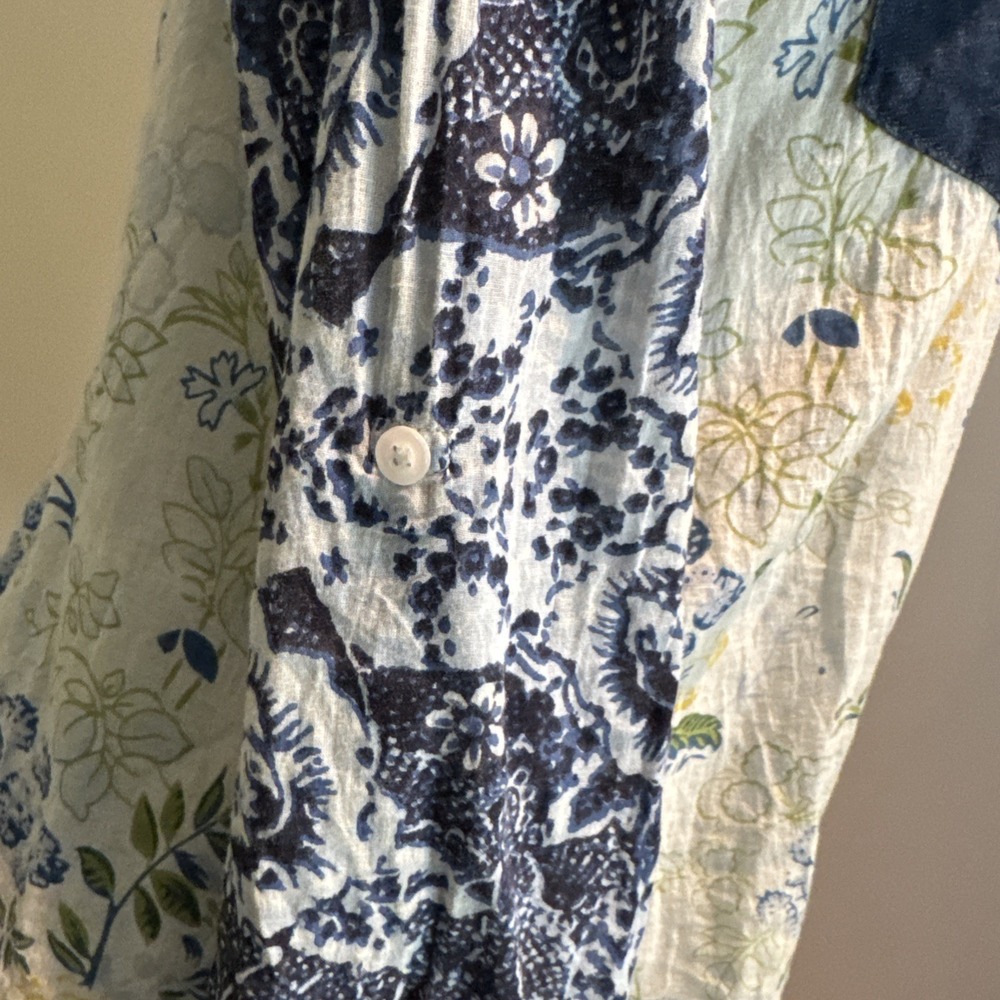 Vintage Gora‎ Button Up Blue Floral Peasant Top Lightweight Coastal Beach S - Picture 13 of 16